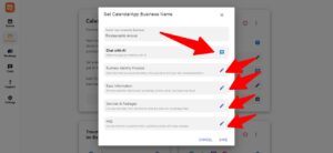 Form interface for editing business information in CalendarApp