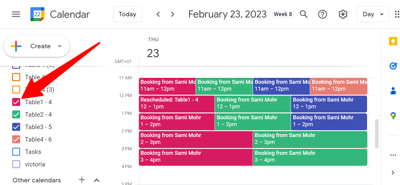 Click on the checkbox to make your Google Calendar visible