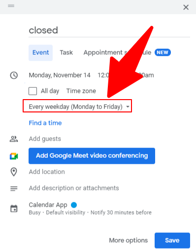 Select monday to Friday