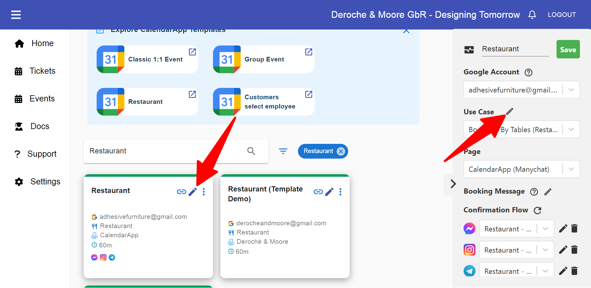 Open the use case settings of your calendarapp event