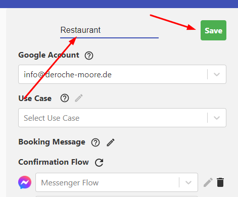Rename your event to restaurant or find a table and click save