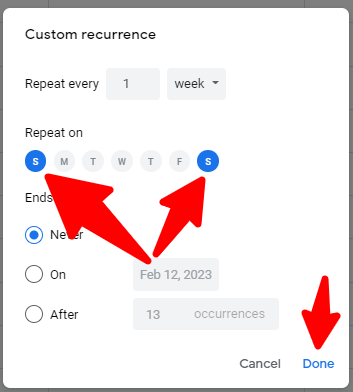 Select Saturday and Sunday as your opening hours
