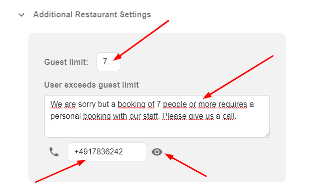Set additional restaurant settings to avoid bookings that are too large to handle spontaneously