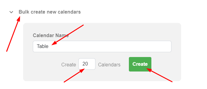 To bulk create calendars select a name for your calendars and the amount you want to create