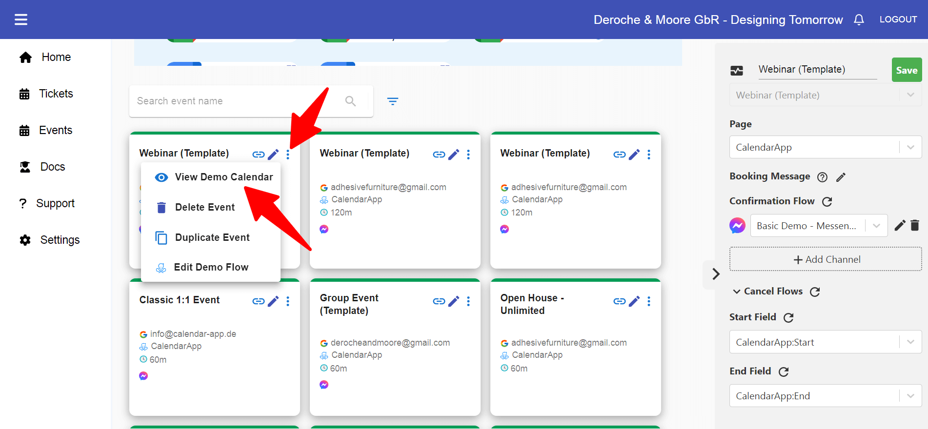 View a demo calendar for your webinar event
