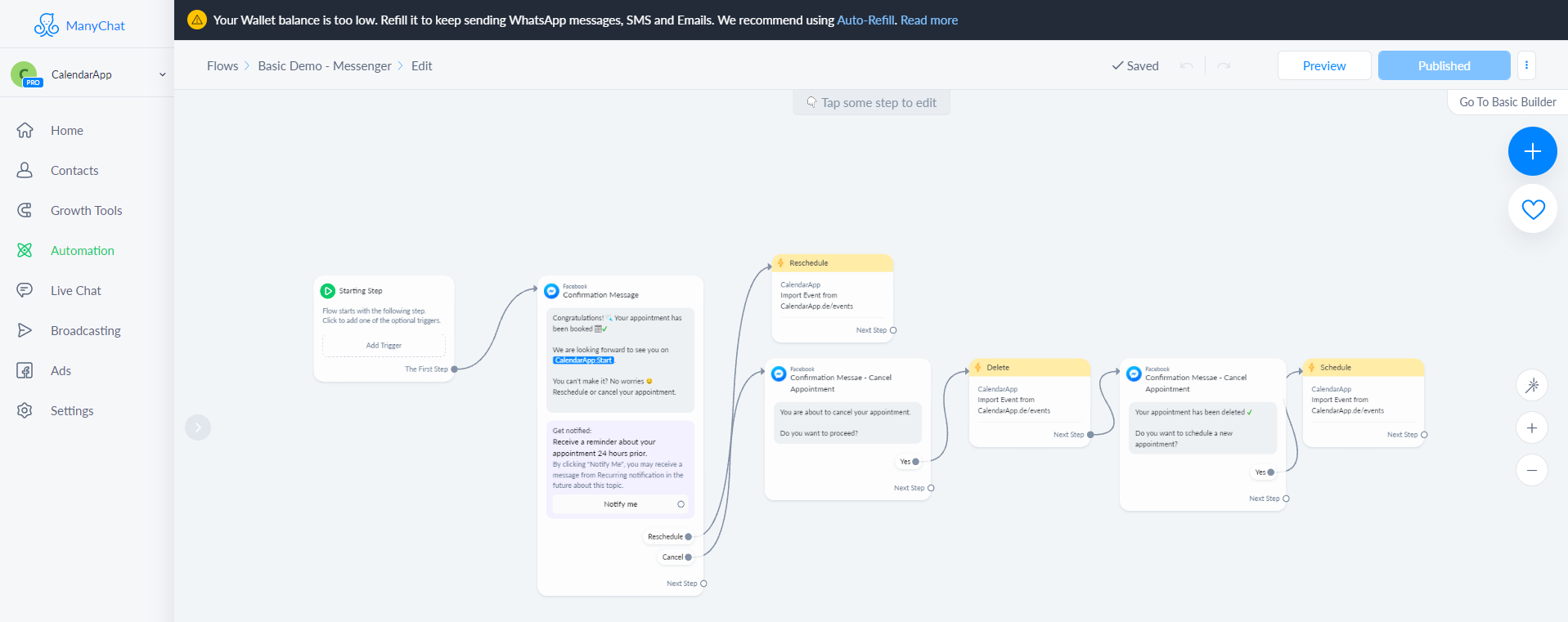 Open the find a table flow in editing mode