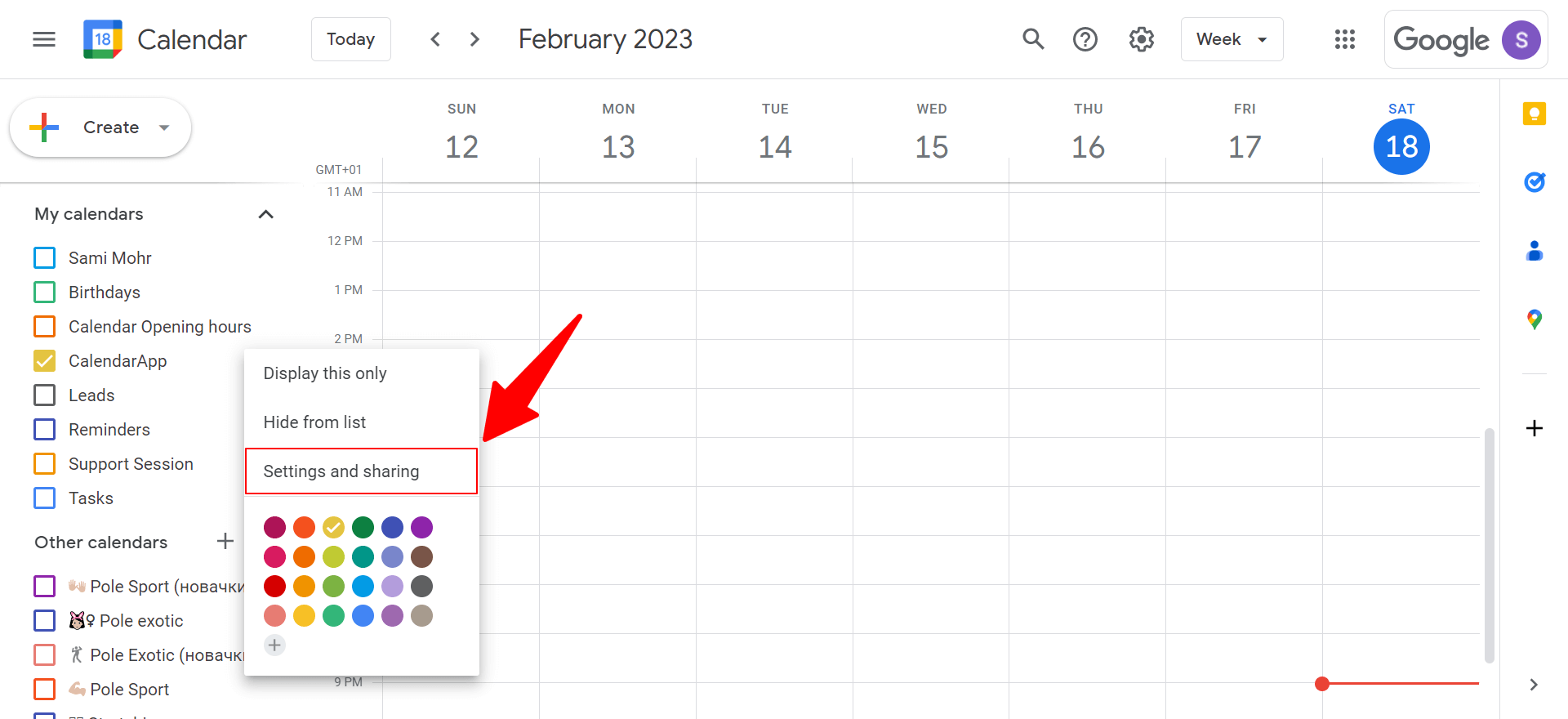 to share your google calendar click on settings and sharing