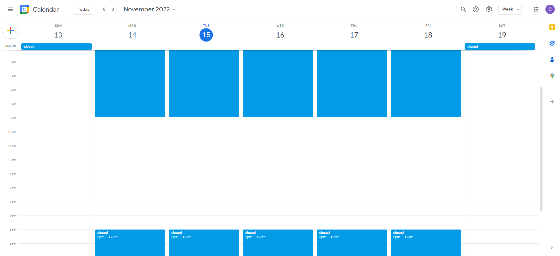 view your opening hours for your calendarapp Event