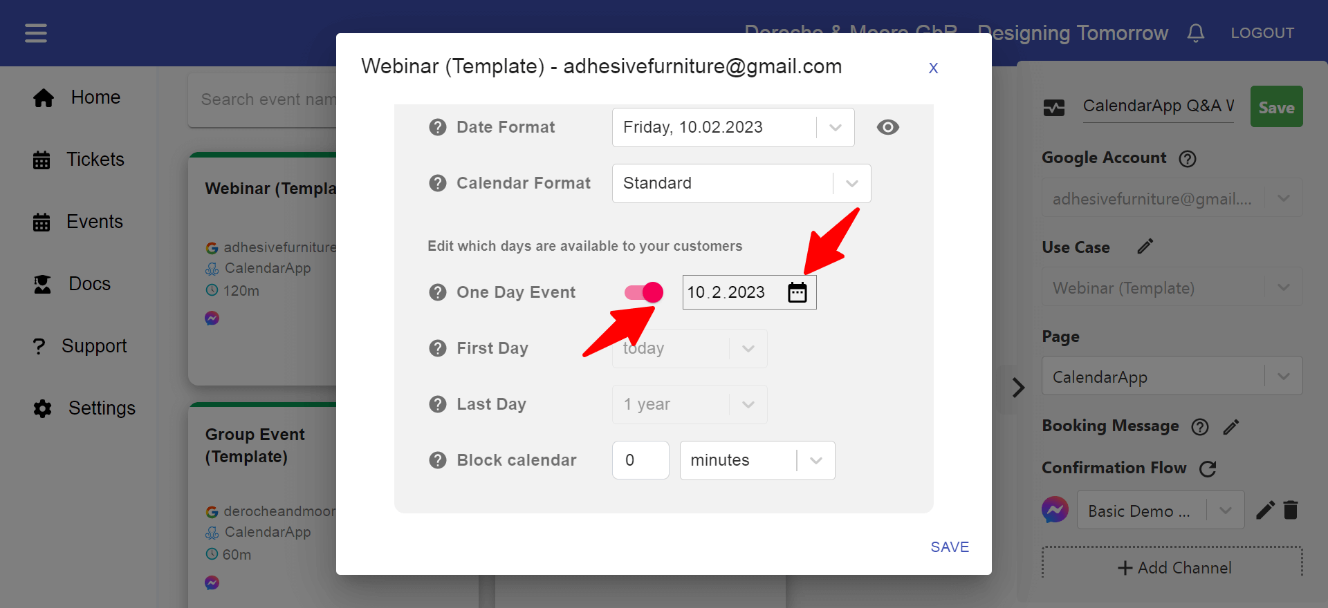when choosing a one day event select the date of your webinar
