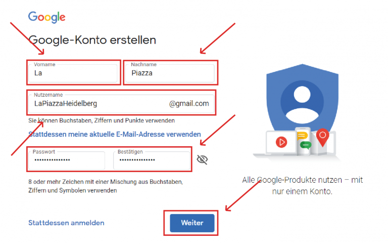 To create a Google Account input your personal information