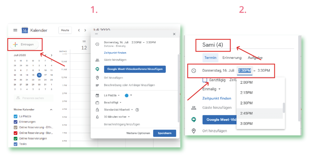 Create a booking in your Google Calendar