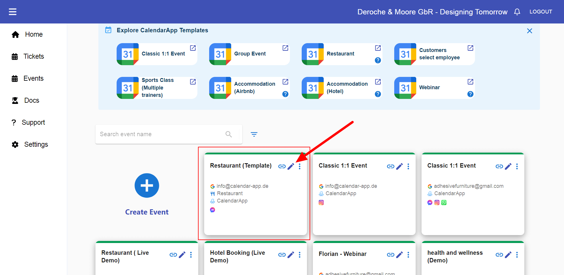 Click the Edit Icon to edit the Restaurant Template