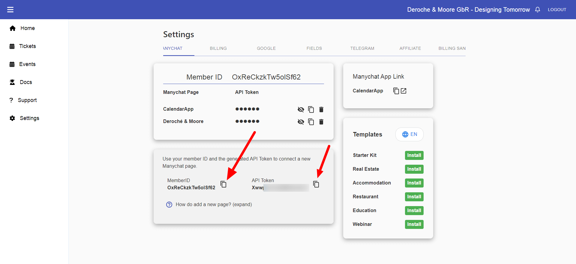 Copy MemberID and API Token