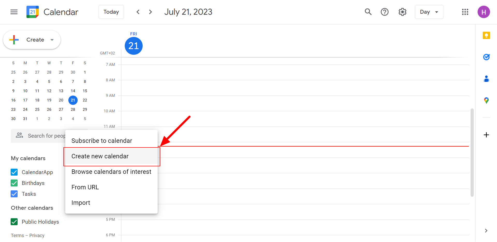 Create a new Google Calendar