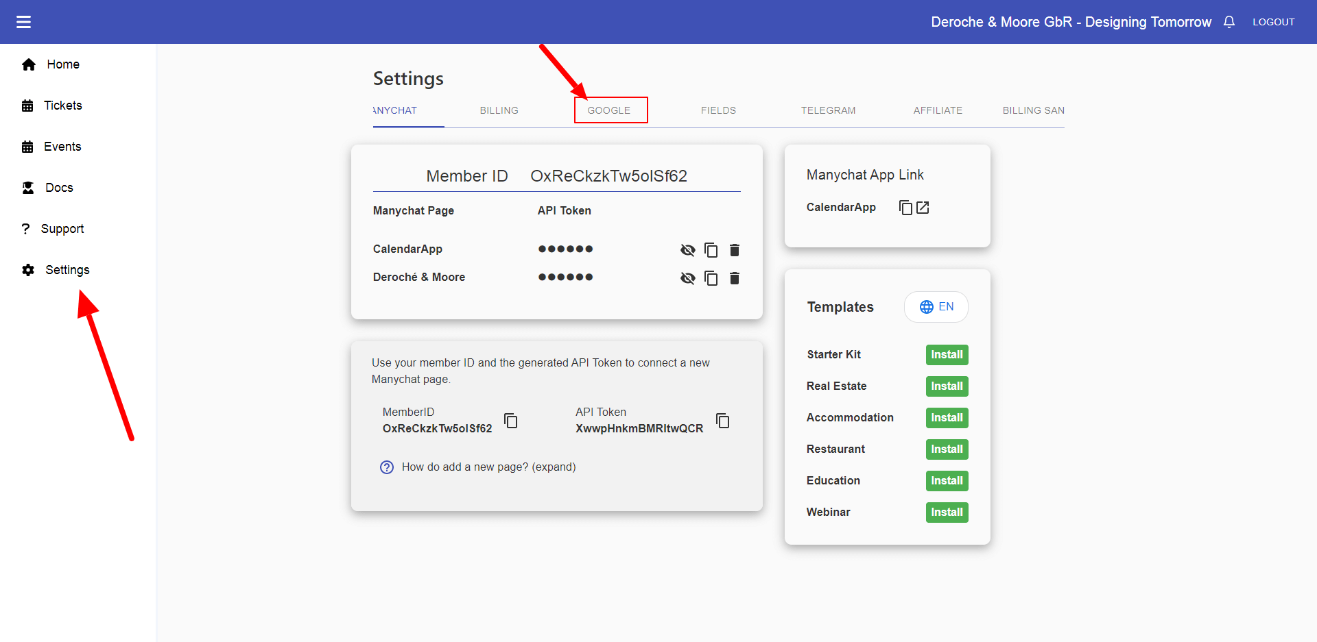 Navigate to Settings then select Google