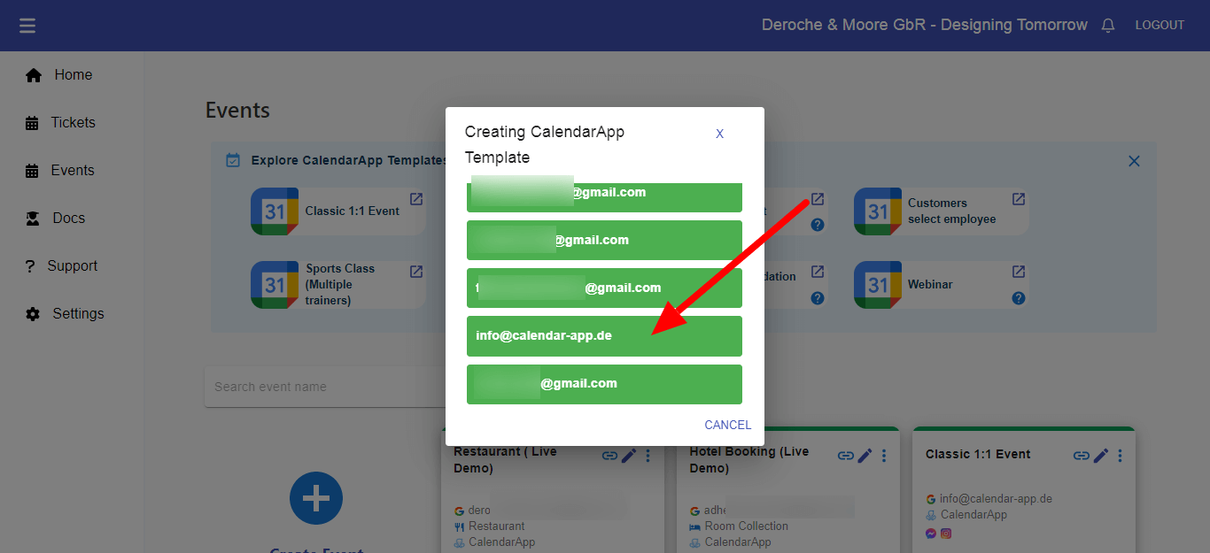 select your clients Google Account
