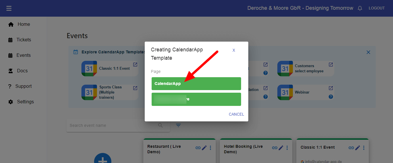 select your clients manychat page