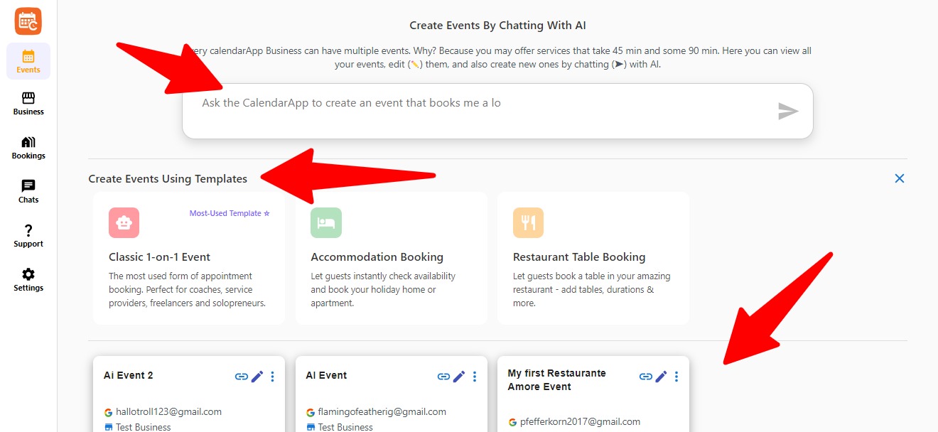 Event creation screen showing available templates in CalendarApp