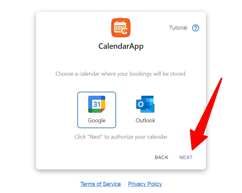Click next to authorize your google calendar
