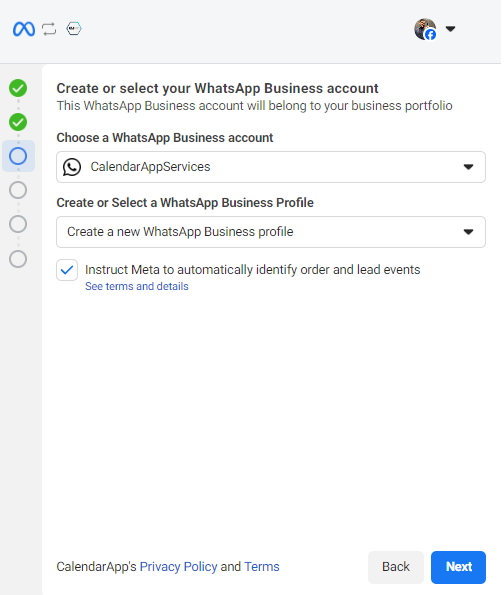 Click next to create a whatsapp business profile
