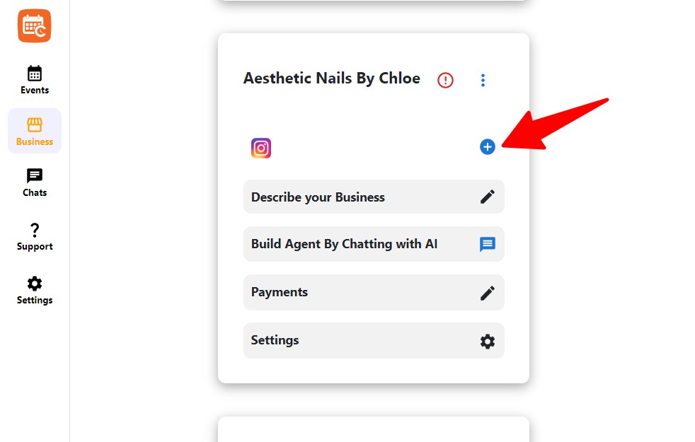 Click the plus icon to add a channel to your calendarapp business