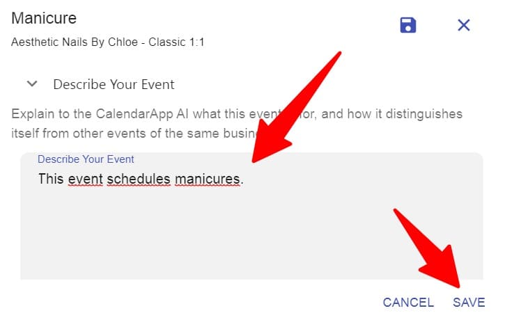 Describe your calendarapp event