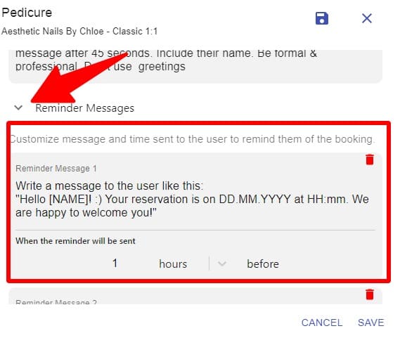 Edit the reminder messages if you want to make adjustments