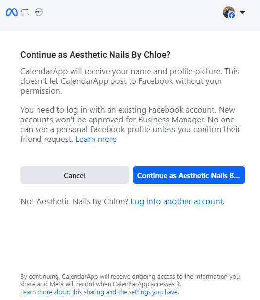 Login with facebook to start connecting whatsapp with the calendarapp