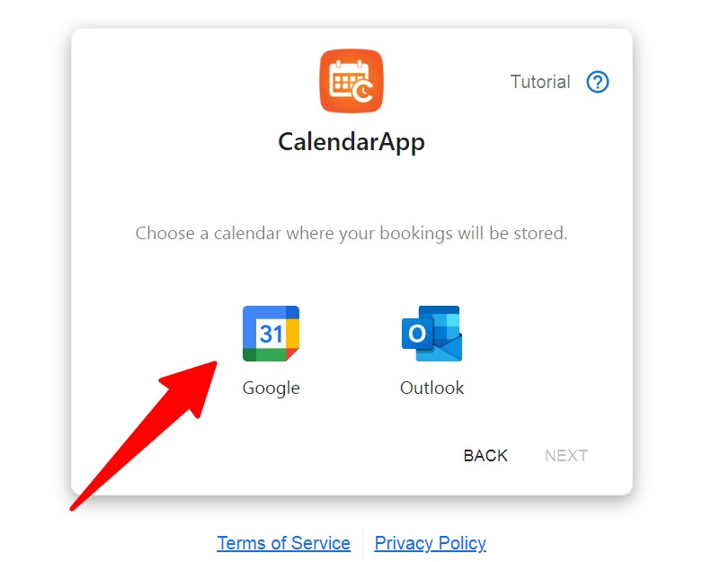 Select google to connect your google calendar with the calendarapp