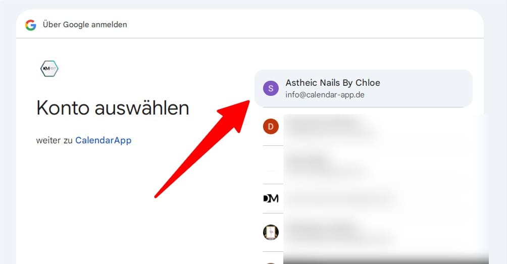 Select the google account you want to connect to your calendarapp business