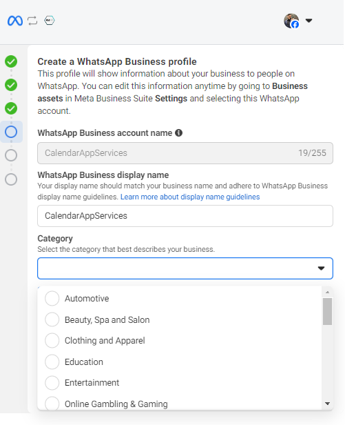 Select the industry of your business. it will be visible on your whatsapp profile