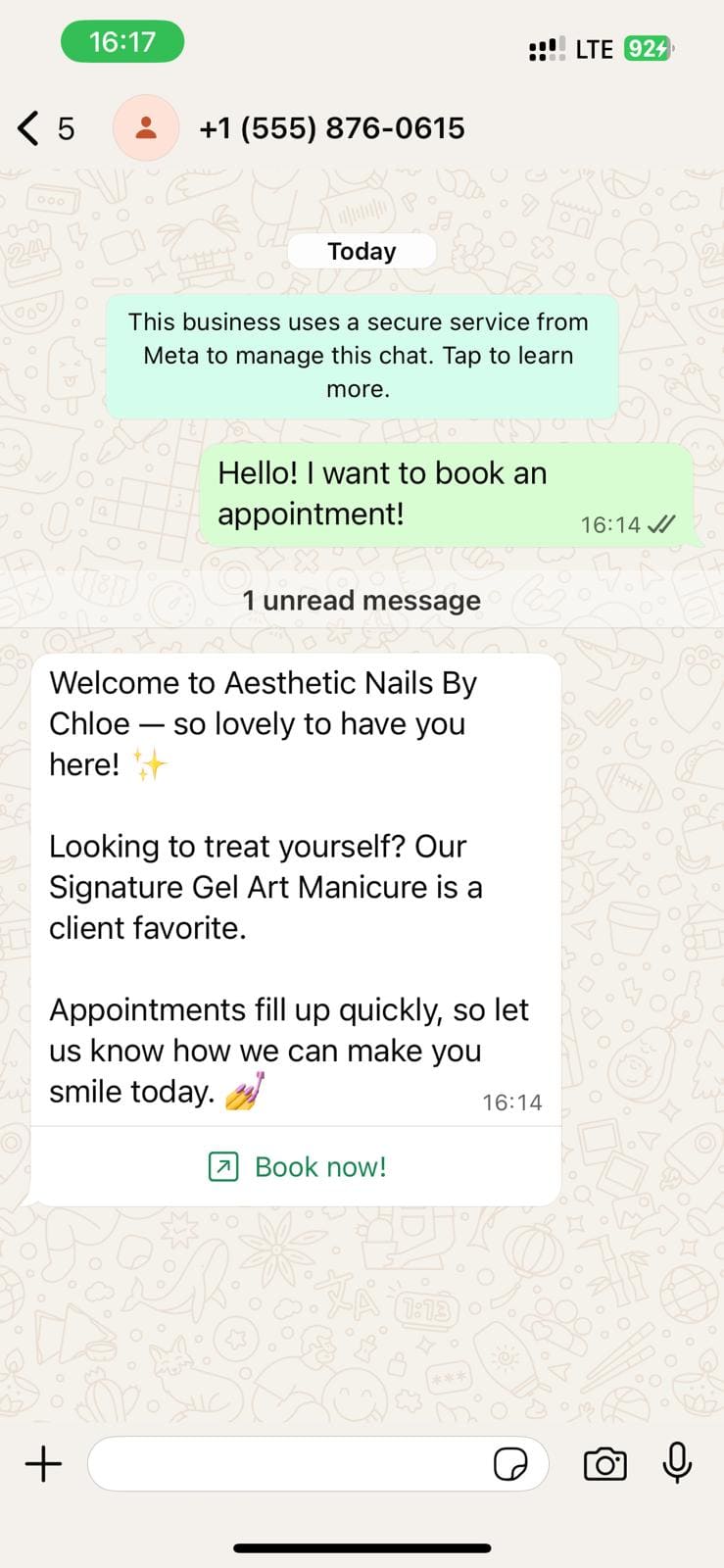 Your customer receives the welcome message you have set in your calendarapp business